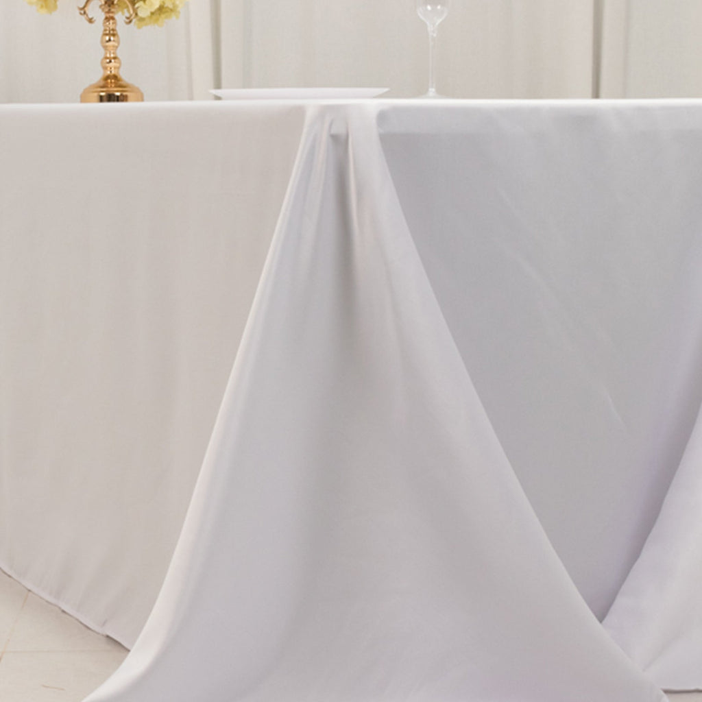 Lamour Satin 90"x156" Rectangle Tablecloth White - Luxurious, Soft Seamless Table Cover for Stylish Settings - Bell Racket Store