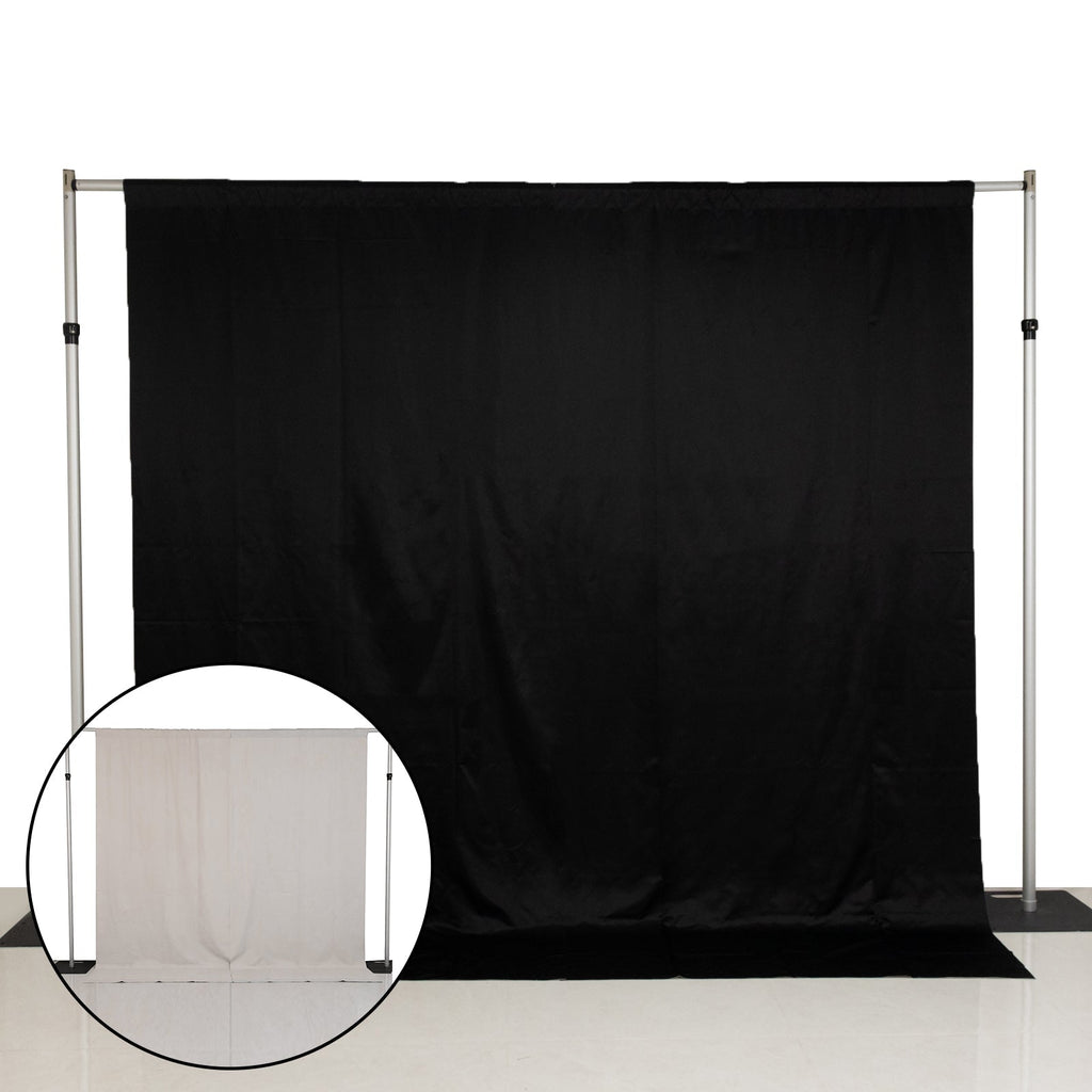 Lamour Satin Blackout Curtains 10ft x 10ft Panels Black/Ivory | Water - Resistant PU - Coated Double Sided Backdrop for Weddings & Events - Bell Racket Store