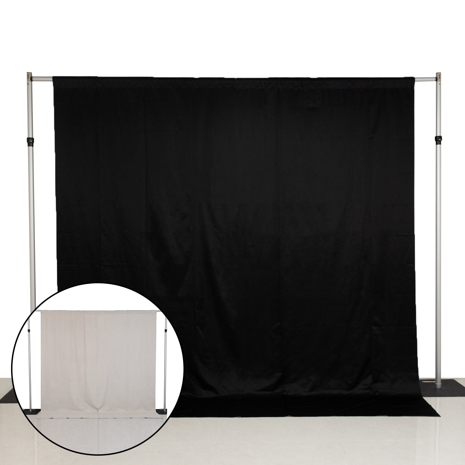 Lamour Satin Blackout Curtains 10ft x 10ft Panels Black/Ivory | Water - Resistant PU - Coated Double Sided Backdrop for Weddings & Events - Bell Racket Store