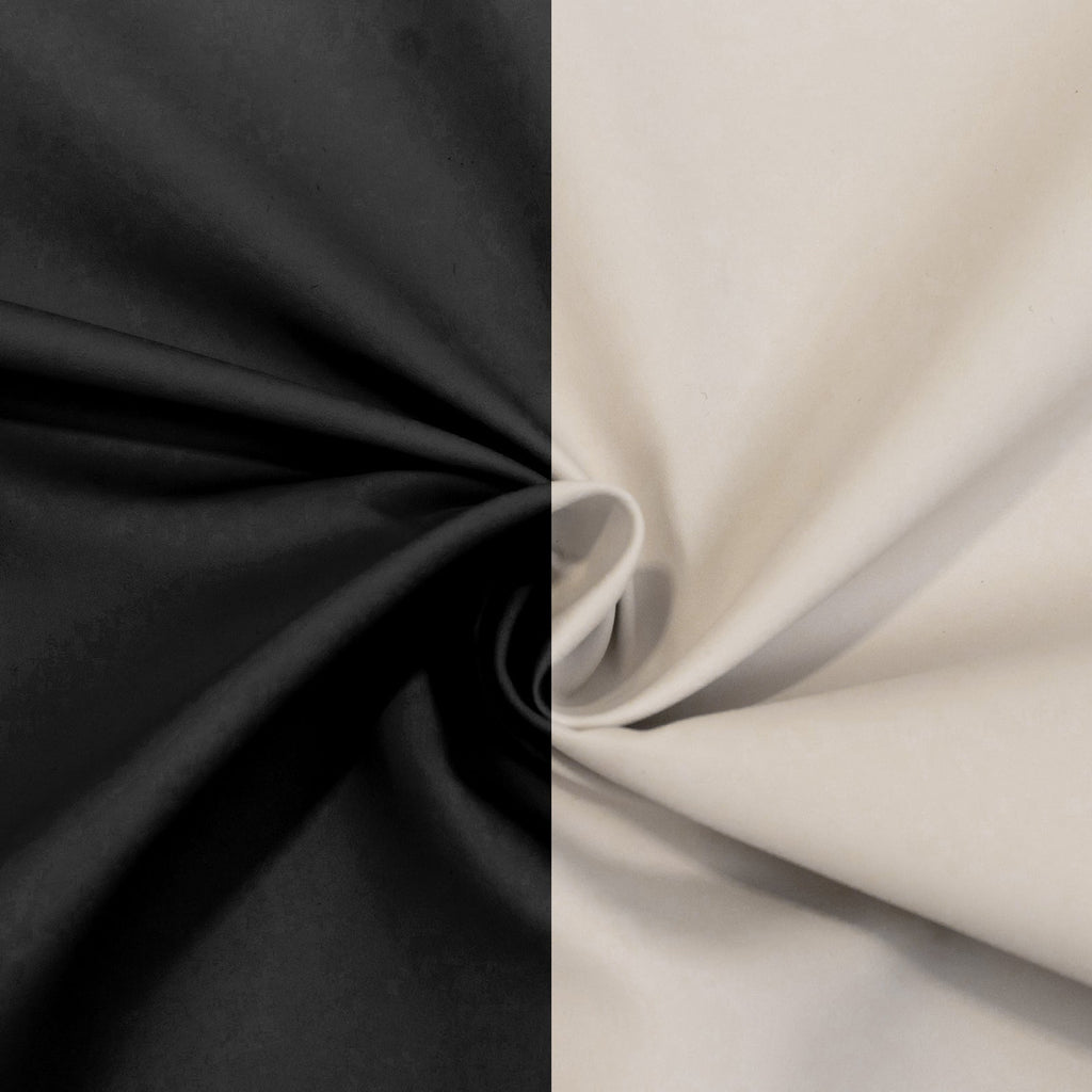 Lamour Satin Blackout Curtains 10ft x 10ft Panels Black/Ivory | Water - Resistant PU - Coated Double Sided Backdrop for Weddings & Events - Bell Racket Store