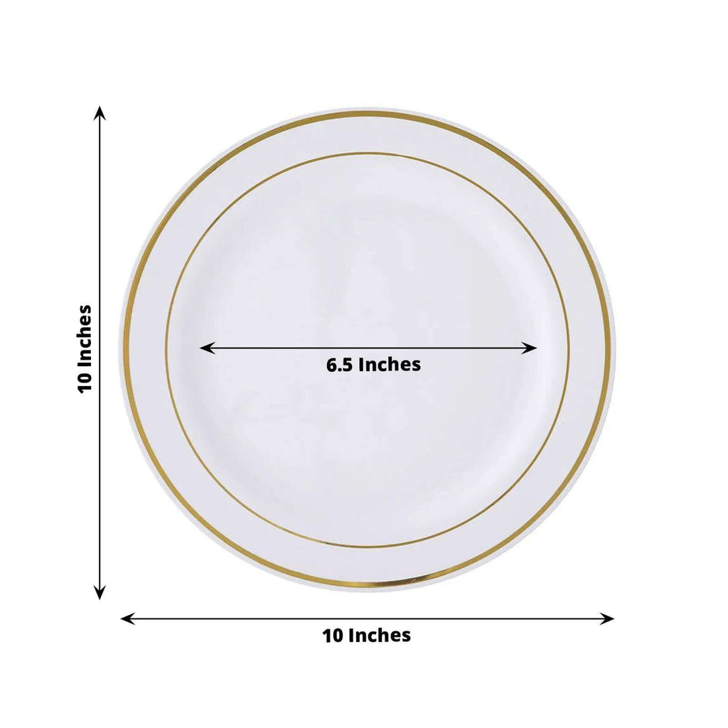10-Pack Plastic Dinner Plates White with TrÃ¨s Chic Gold Rim - Perfect Disposable Party Plates 10"