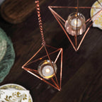 Set of 2 Hanging Tealight Candle Holders Rose Gold Metal Diamond Geometric Open Frame - Flower Terrariums 12", 15"