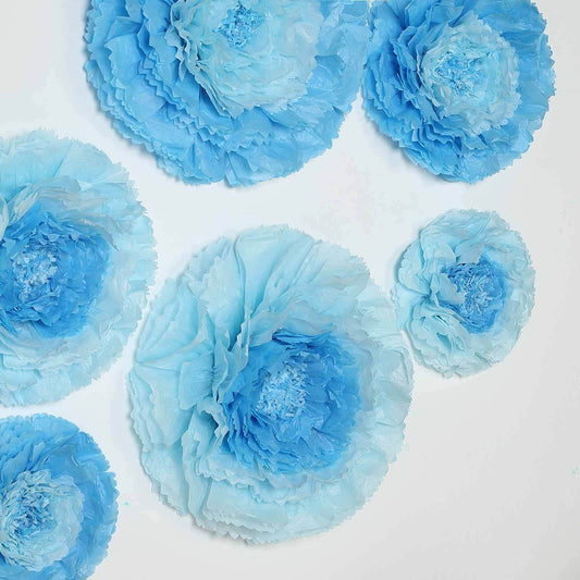 Set of 6 Aqua Blue Carnation 3D Paper Flowers Wall Decor - 7",9",11"