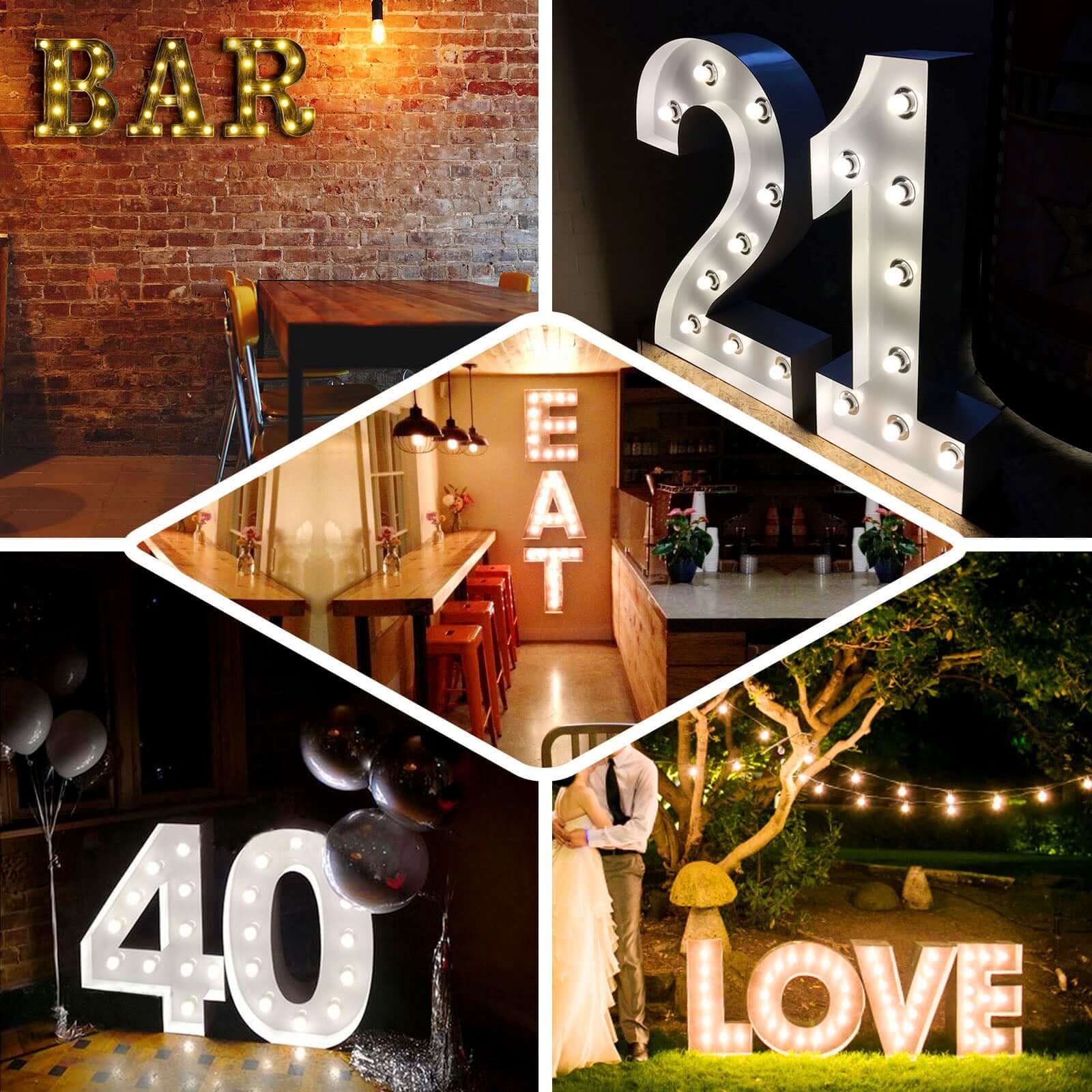 20" Vintage Galvanized Metal Marquee Letter Light Cordless With 16 Warm White LED - V