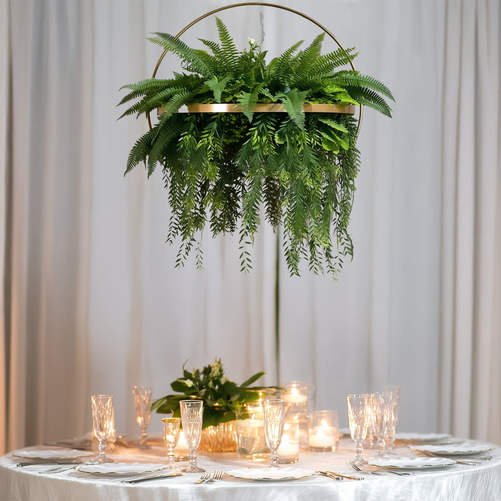 Large Faux Greenery Hoop Chandelier â€“ 24" Gold Ring with 42" Draping Fern for Boho or Garden - Themed Events - Bell Racket Store