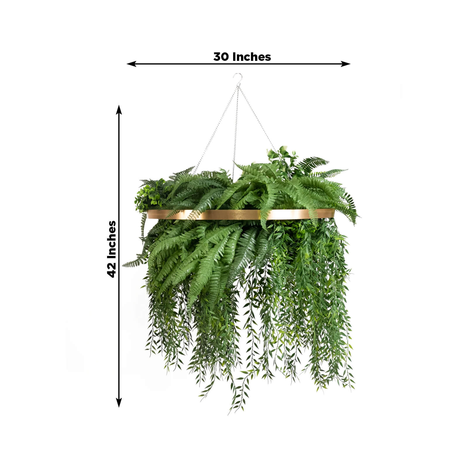 Large Faux Greenery Hoop Chandelier â€“ 24" Gold Ring with 42" Draping Fern for Boho or Garden - Themed Events - Bell Racket Store