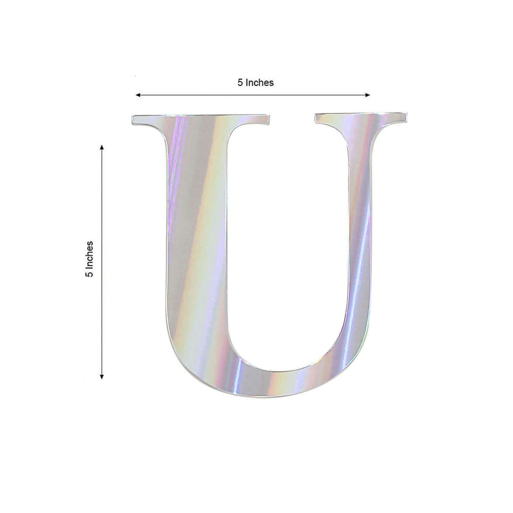 4 Pack 5" Iridescent Alphabet Stickers Banner, Customizable Stick on Letters - U
