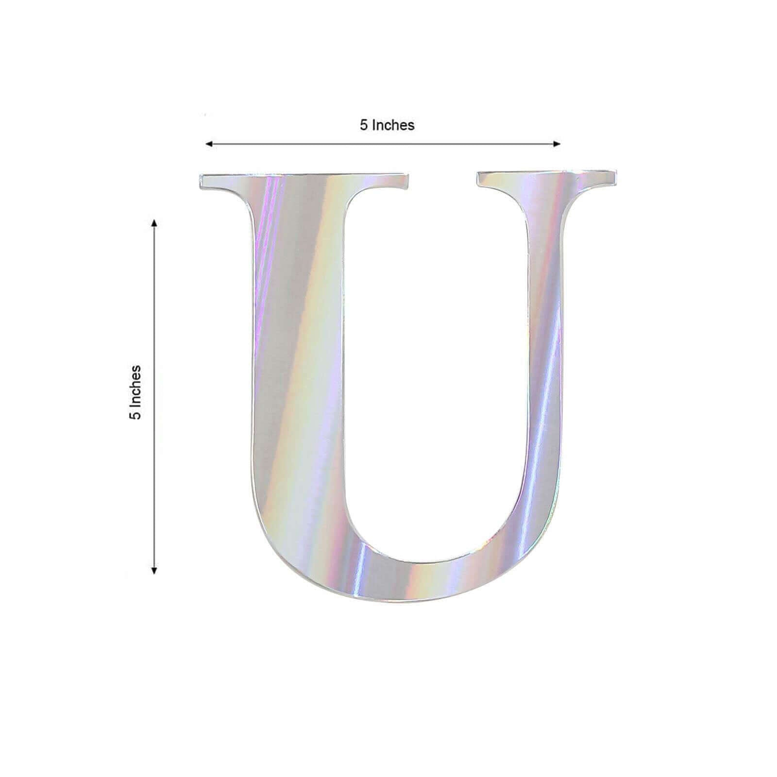 4 Pack 5" Iridescent Alphabet Stickers Banner, Customizable Stick on Letters - U