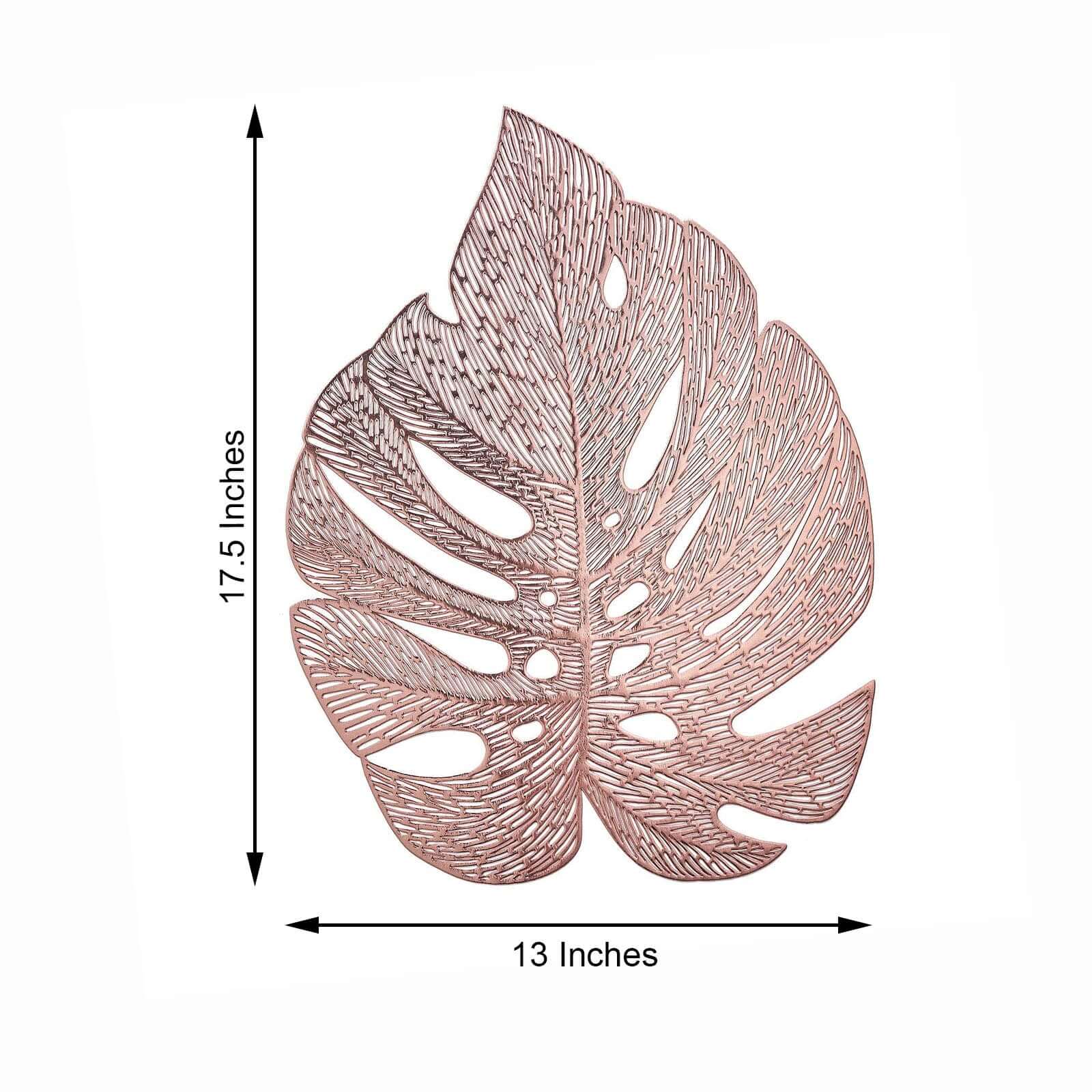 6-Pack Dining Table Mats Monstera Leaf Design Rose Gold - Vinyl Non-Slip Surface for Tropical Themes 18"