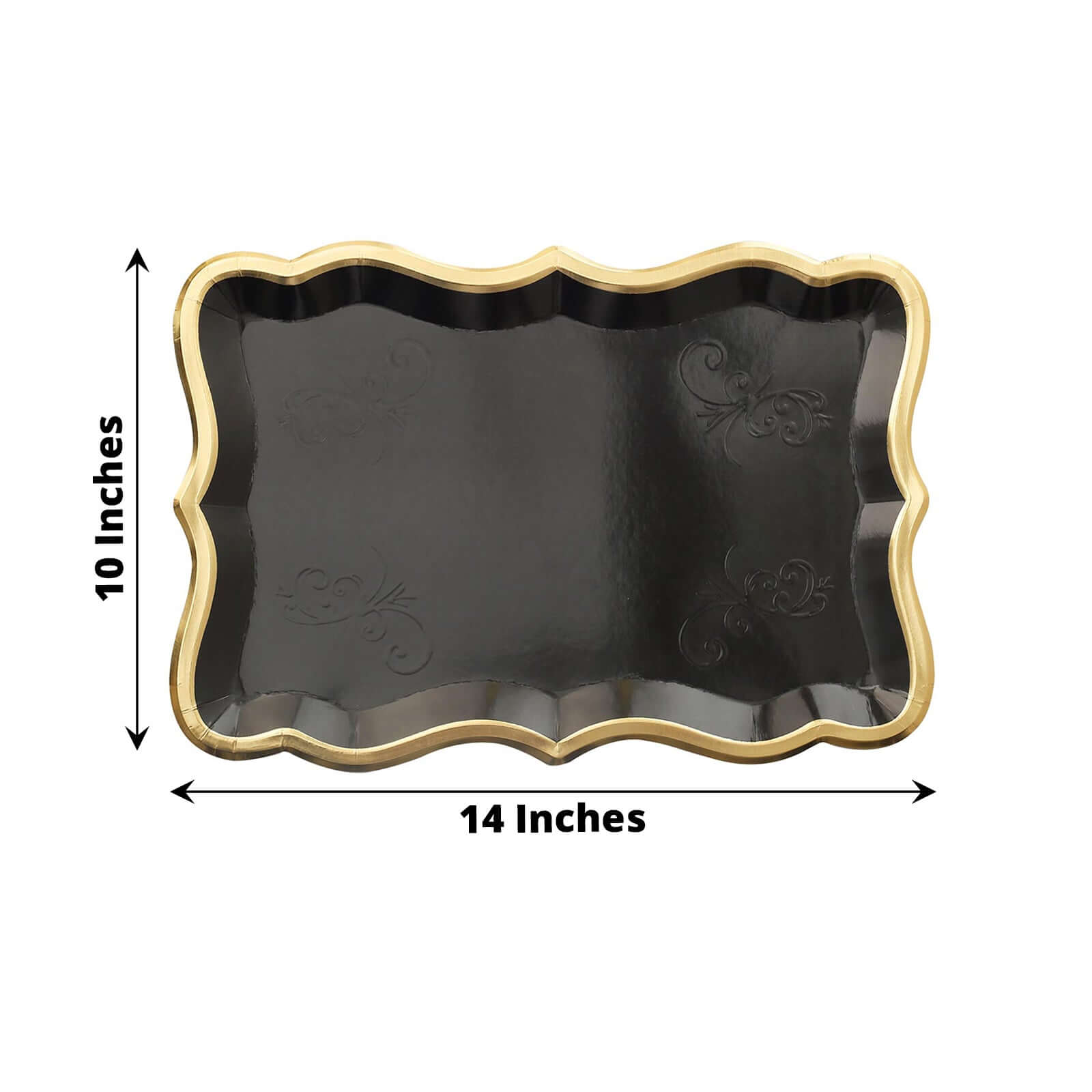 10-Pack Paper 14"x10" Rectangle Serving Trays Black - Heavy Duty Disposable 400GSM Cardboard Party Platters with Exquisite Gold Rim for Weddings & Parties