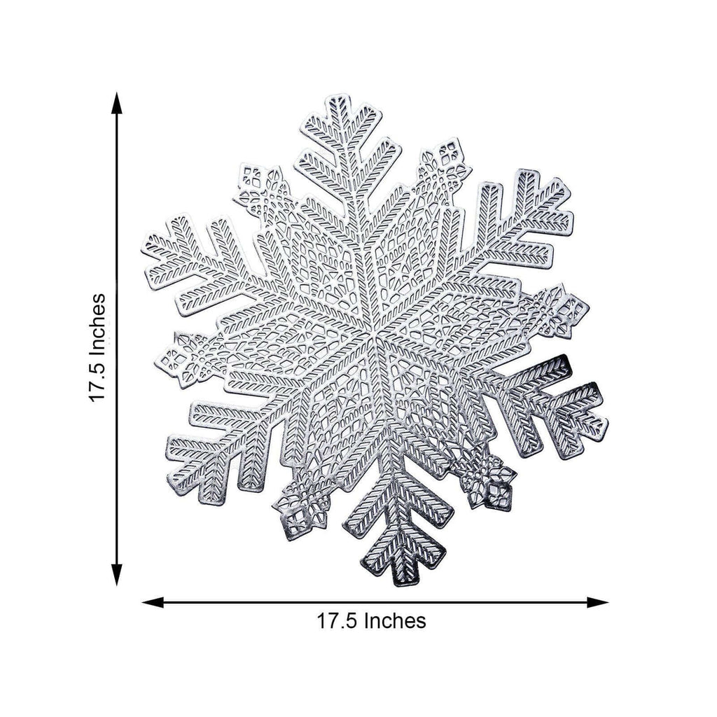6-Pack Dining Table Mats Snowflake Design Silver - Vinyl Non-Slip Surface for Winter Decor 18"