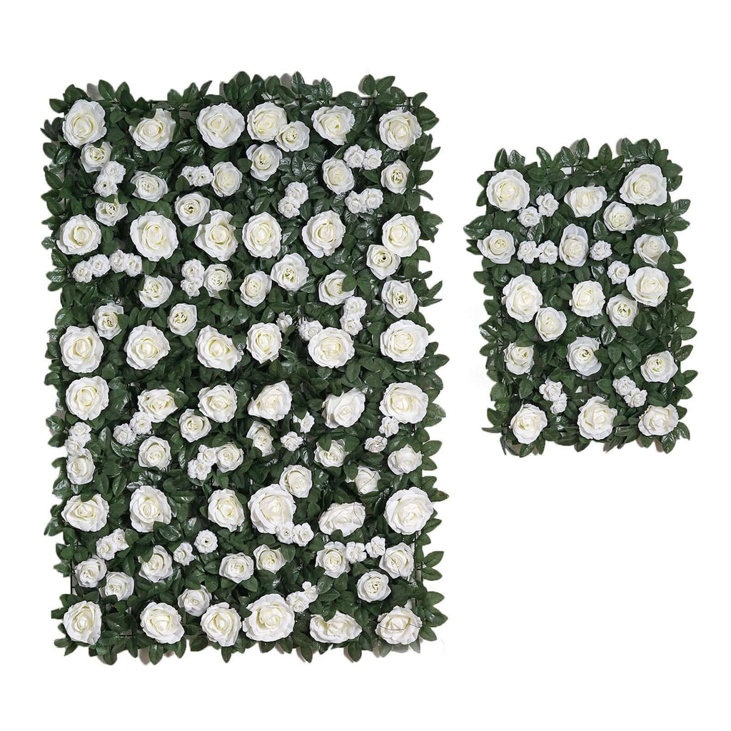 3 Sq ft. Easy-Install White Silk Rose Flower Mat Wall Panel Backdrop