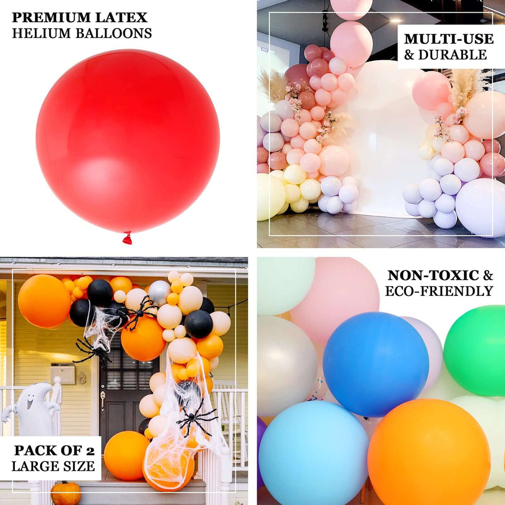 2 Pack 32" Large Matte Red Helium or Air Premium Latex Balloons