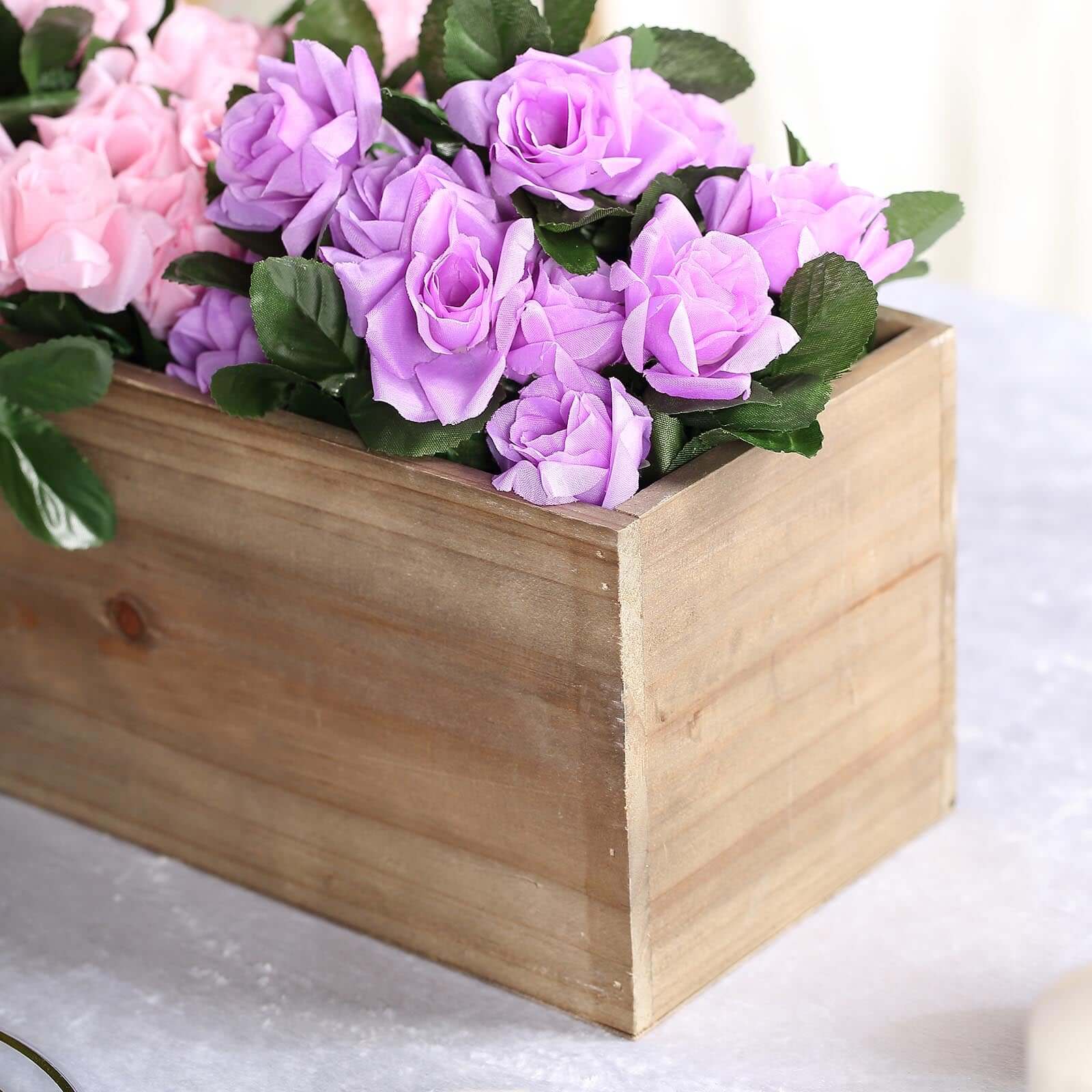 Natural Wood Planter Rectangular Box 30"x6"- Durable Decor with Removable Plastic Liner for Tables