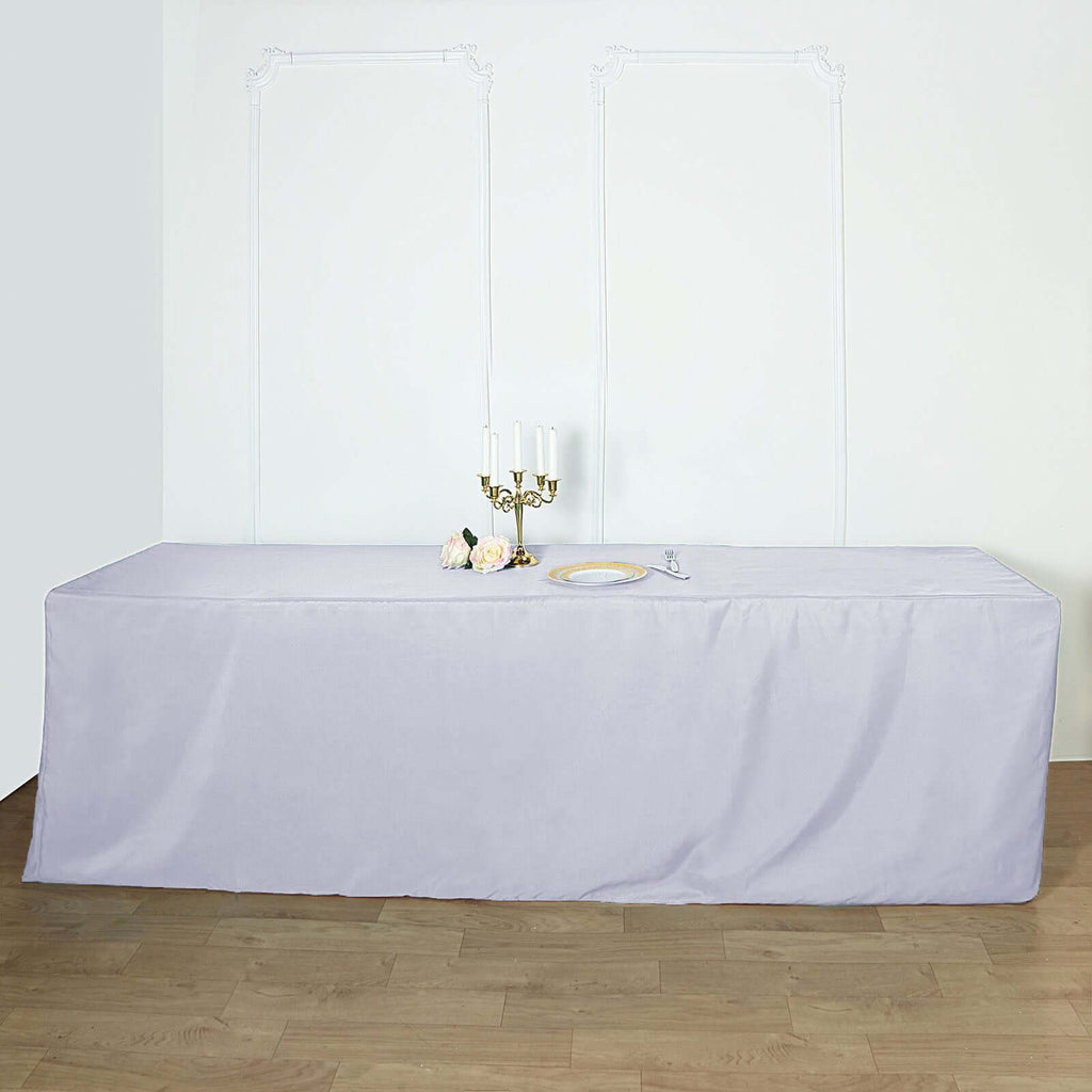 Fitted Polyester 96"x30" Rectangle Tablecloth White - Durable and Easy to Maintain Table Cover for Trade Shows, Catering & Events