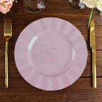 10-Pack Plastic 9" Round Dinner Plates in Lavender Lilac Ruffled Rim with Gold Edging - Sturdy Disposable Dinnerware