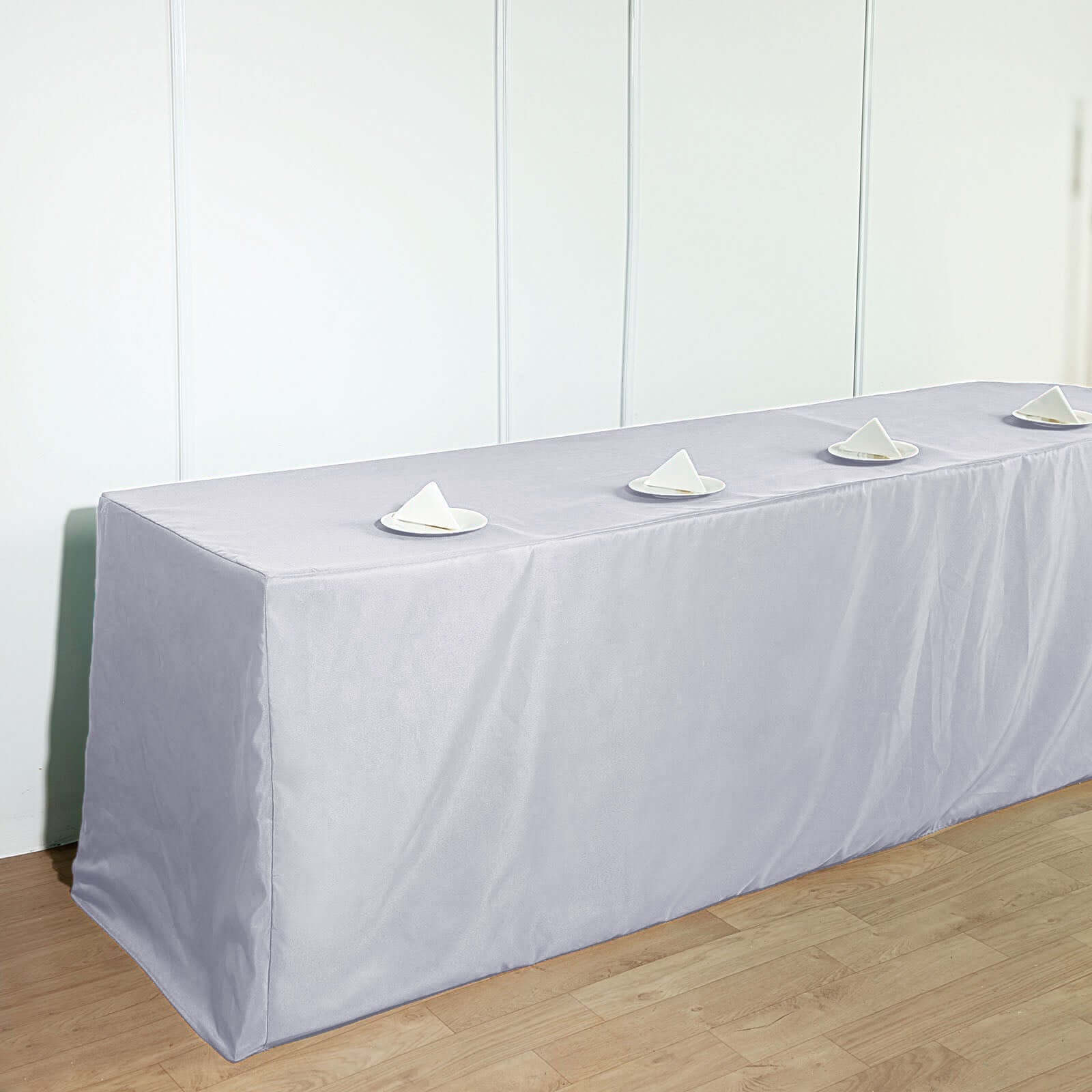 Fitted Polyester 96"x30" Rectangle Tablecloth White - Durable and Easy to Maintain Table Cover for Trade Shows, Catering & Events