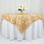 Taffeta 72"x72" Table Overlay Square Tablecloth Champagne - 3D Leaf Petal Table Cover