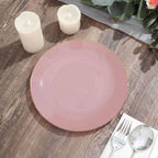 10-Pack Plastic 8" Round Dessert Plates in Dusty Rose with Gold Rim - Glossy Disposable Appetizer Salad Plates
