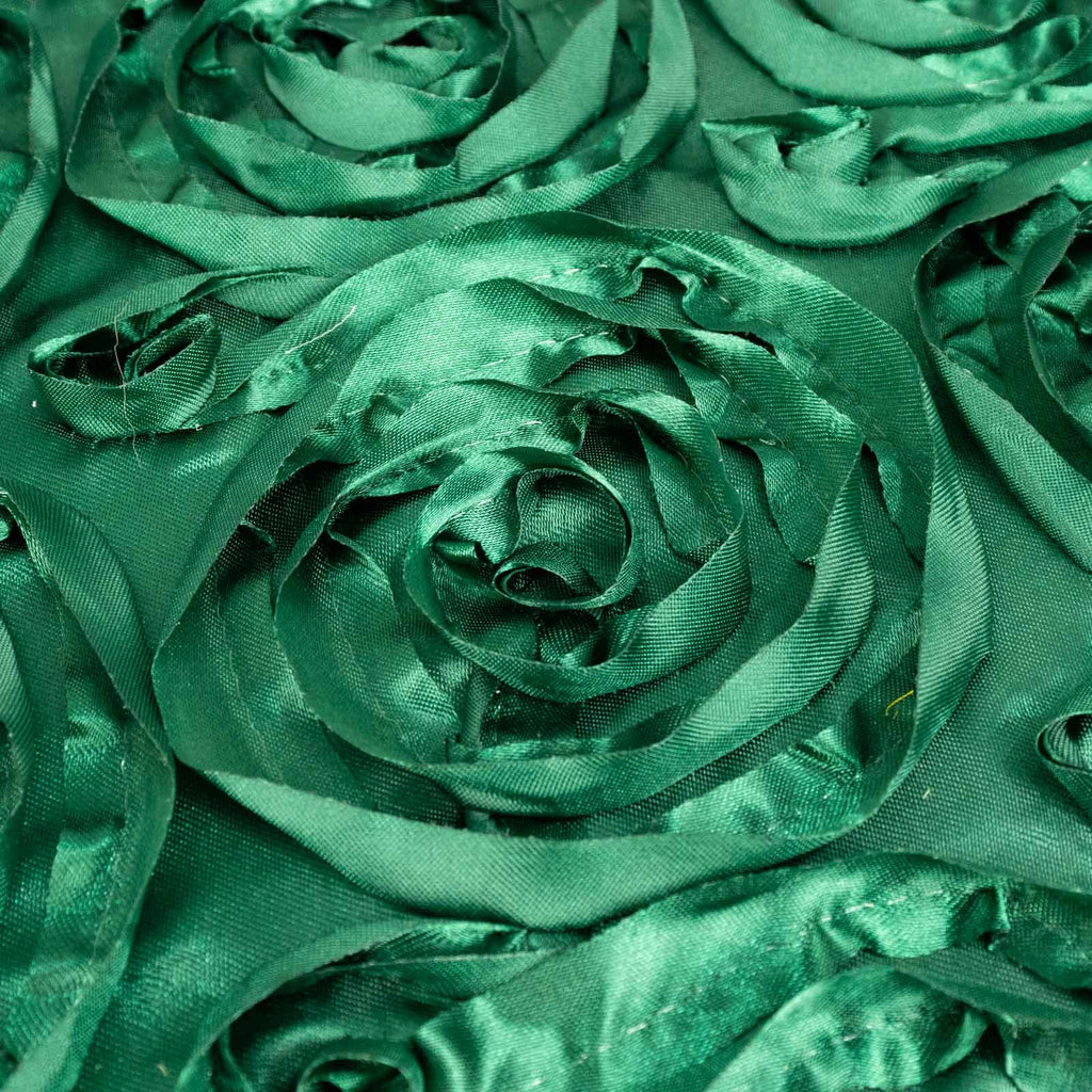 Satin 90"x132" Rectangle Tablecloth Hunter Emerald Green - Grandiose 3D Rosette Seamless Table Cover