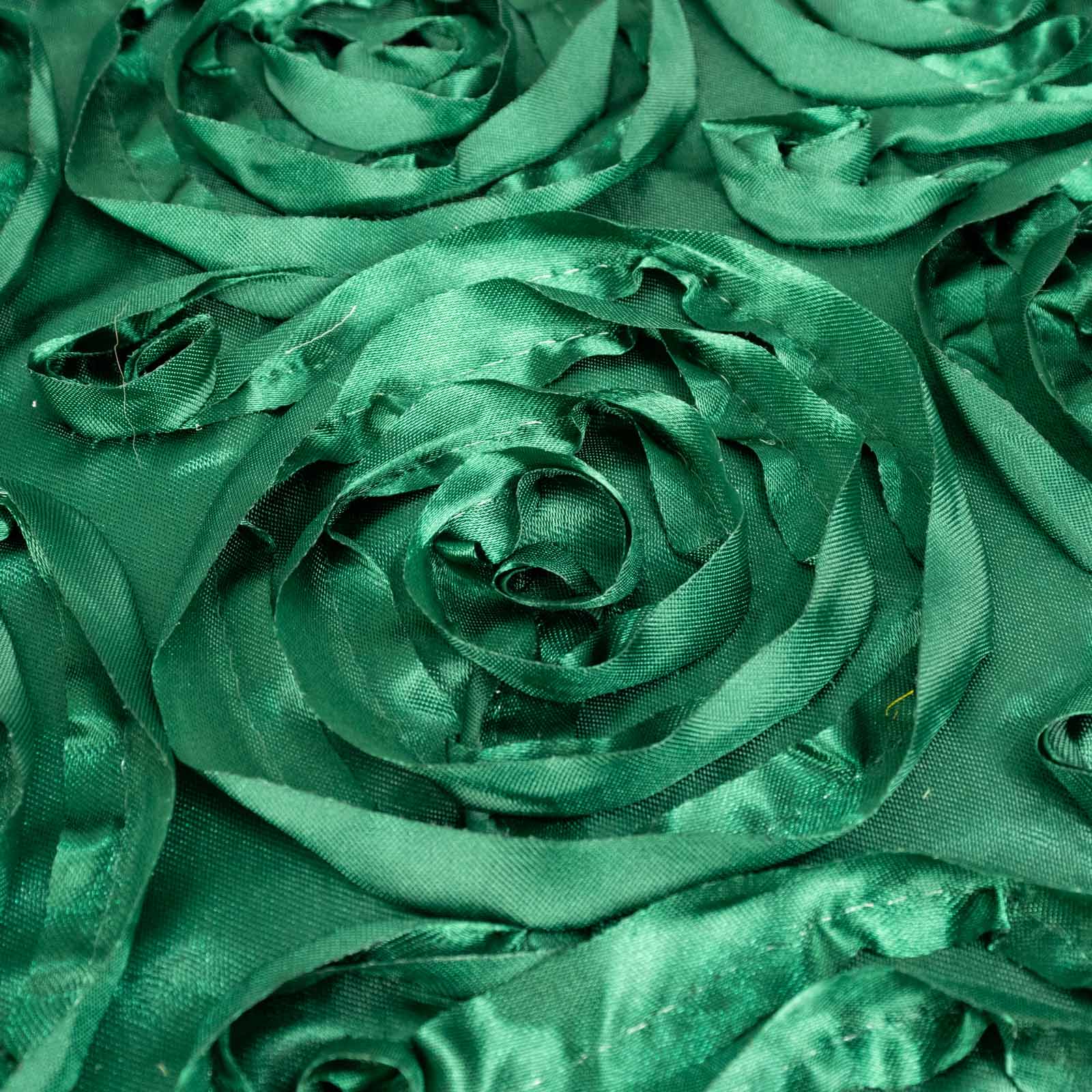 Satin 90"x132" Rectangle Tablecloth Hunter Emerald Green - Grandiose 3D Rosette Seamless Table Cover