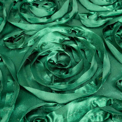 Satin 90"x132" Rectangle Tablecloth Hunter Emerald Green - Grandiose 3D Rosette Seamless Table Cover