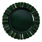 6-Pack Acrylic Plastic Round Charger Plates 13" in Hunter Emerald Green with Gold Brushed Wavy Scalloped Rim