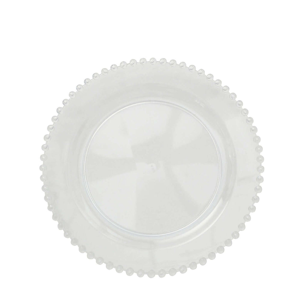10-Pack Plastic 10" Round Dinner Plates in Clear with Beaded Rim - Disposable Party Plates for Banquets & Festive Occasions