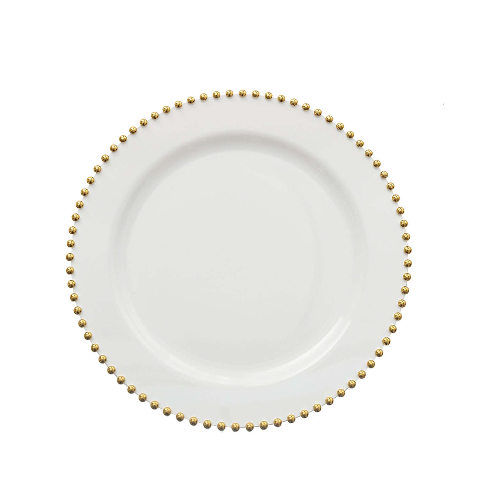 10-Pack White Plastic Dessert Plates â€“ 8" Round with Gold Beaded Rim, Disposable for Parties & Events