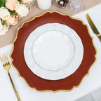 6-Pack Acrylic Round Charger Plates 13" in Terracotta (Rust) with Gold Scalloped Rim, Decorative Dinner Party Plastic Charger Tableware