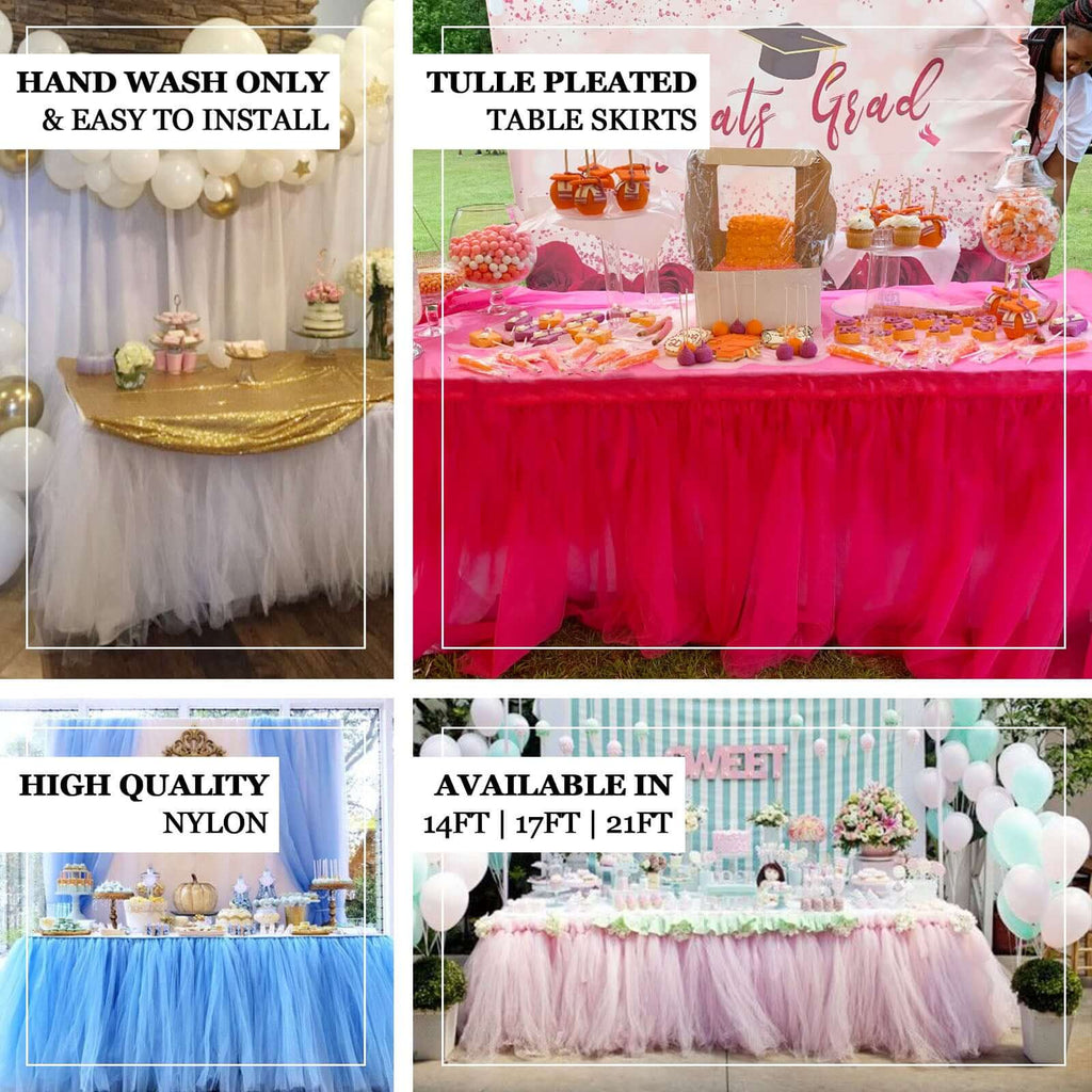 Tulle 14ft Table Skirt Fuchsia - 4 Layer Pleated Tutu Table Cover