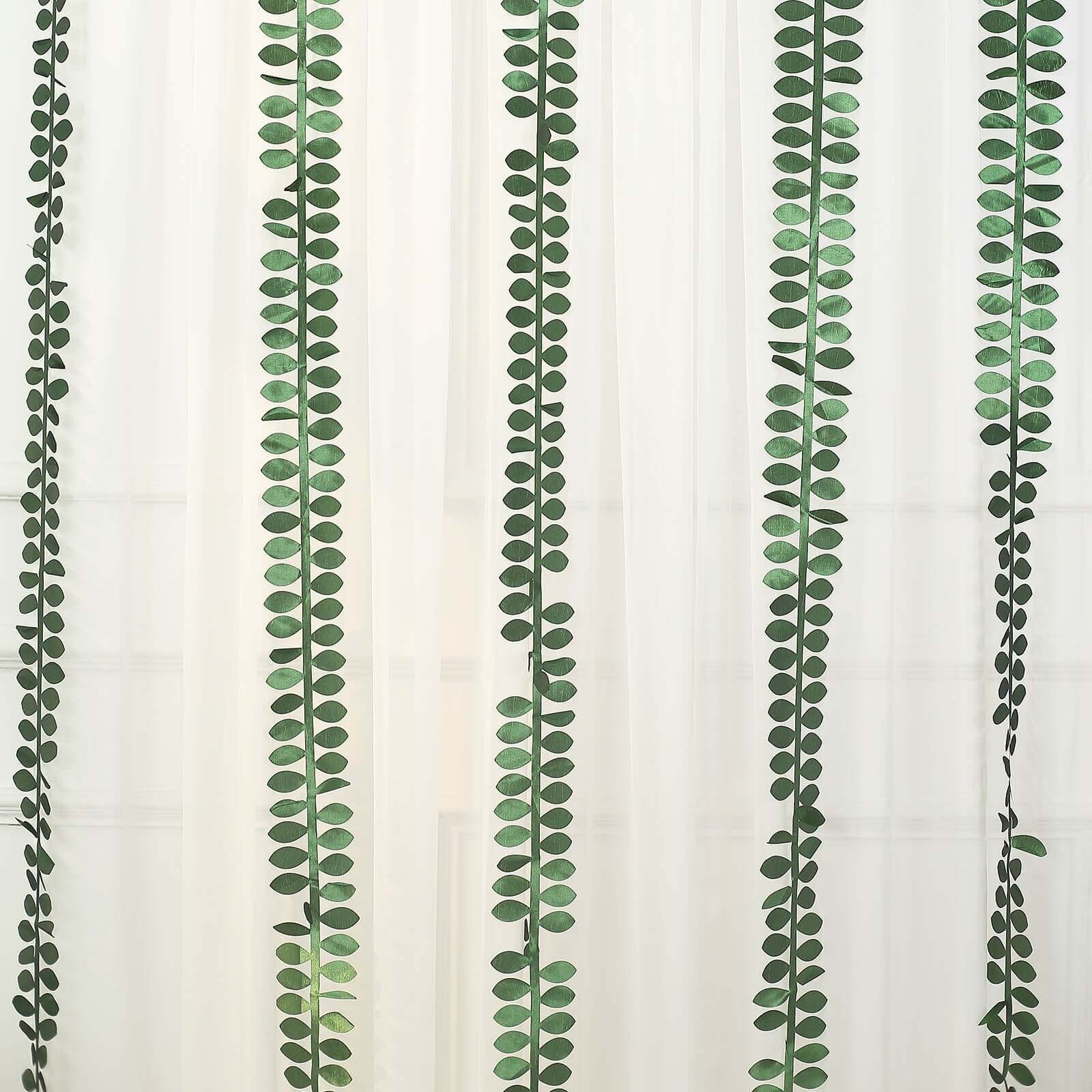 Taffeta Ribbon Sash with 4" Leaf Petal Design Green 50ft - Sophisticated Artificial Fabric Garland