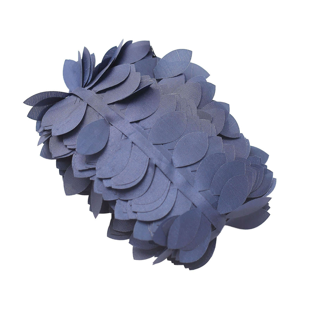 Taffeta Ribbon Sash with 4" Leaf Petal Design Navy Blue 50ft - Sophisticated Artificial Fabric Garland