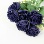 2 Bushes 18" Real Touch Navy Blue Artificial Rose Flower Bouquet, Silk Long Stem Flower Arrangements