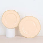 10-Pack Plastic Dinner Plates in Nude with Gold Scalloped Rim - Disposable Party Plates 9"