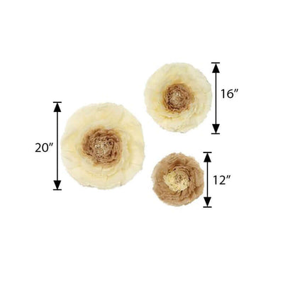 Set of 6 Taupe Natural Giant Carnation 3D Paper Flowers Wall Decor - 12",16",20"