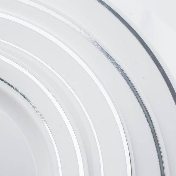 10-Pack Plastic Dinner Plates White with TrÃ¨s Chic Silver Rim - Perfect Disposable Party Plates 10"
