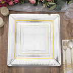 10-Pack Disposable Square Charger Plates in Silver with Leather Like Texture - 1100GSM Durable Paper Chargers 13"