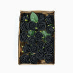 24 Roses 2" Black Artificial Foam Flowers With Stem Wire and Leaves