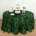 Taffeta 132" Round Tablecloth Green | 3D Leaf Petal Design Seamless Table Cover