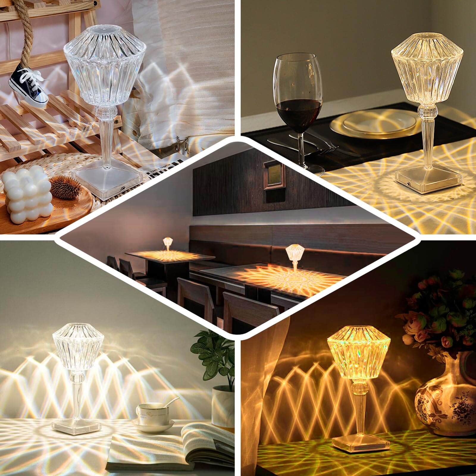 LED Acrylic Table Lamp Prism Design Color Changing - Rechargeable Cordless Touch Control Accent Light 10" - Bell Racket Store