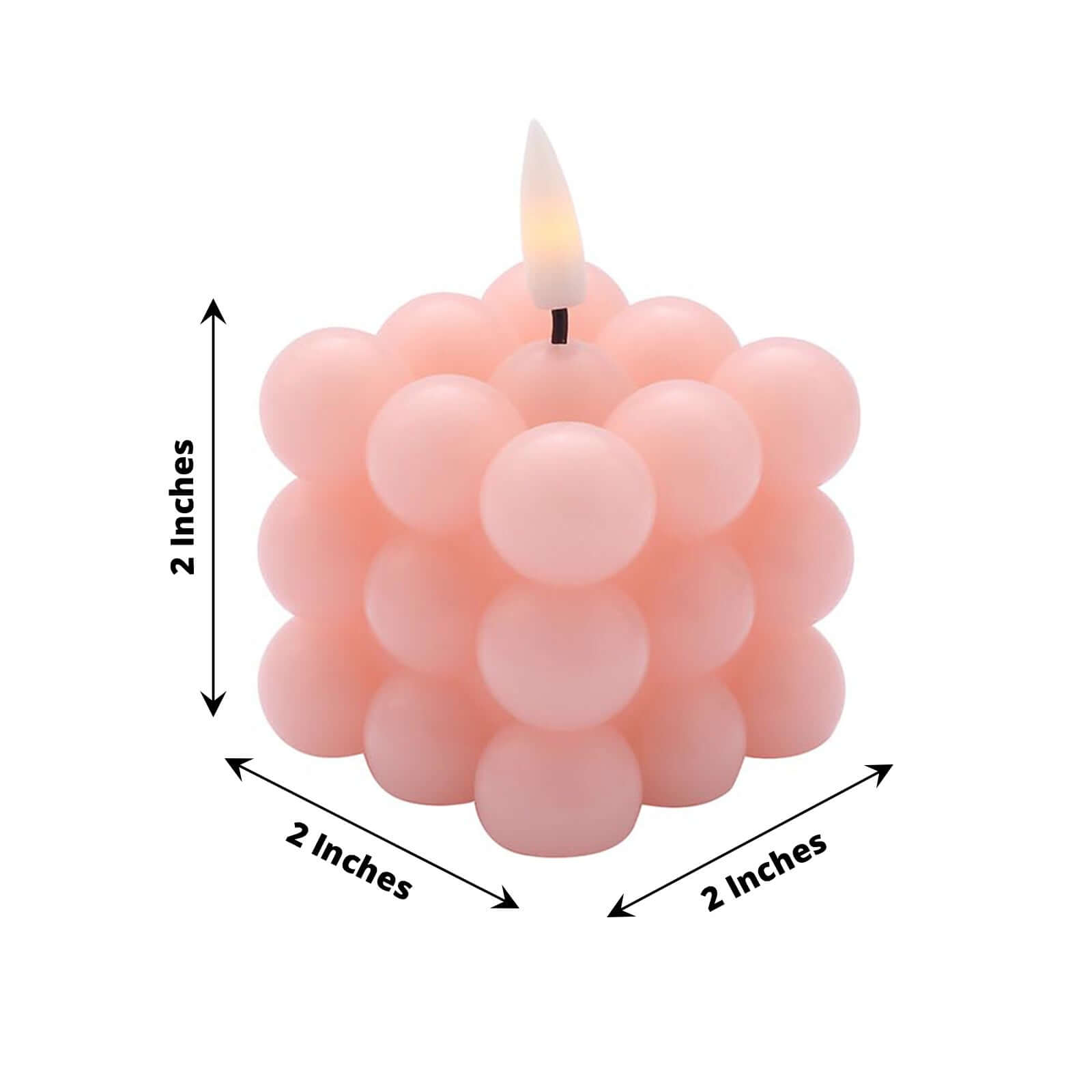 2-Pack LED Flameless Cube Candles Flickering Warm White Blush - Battery Operated Bubble Design 2"