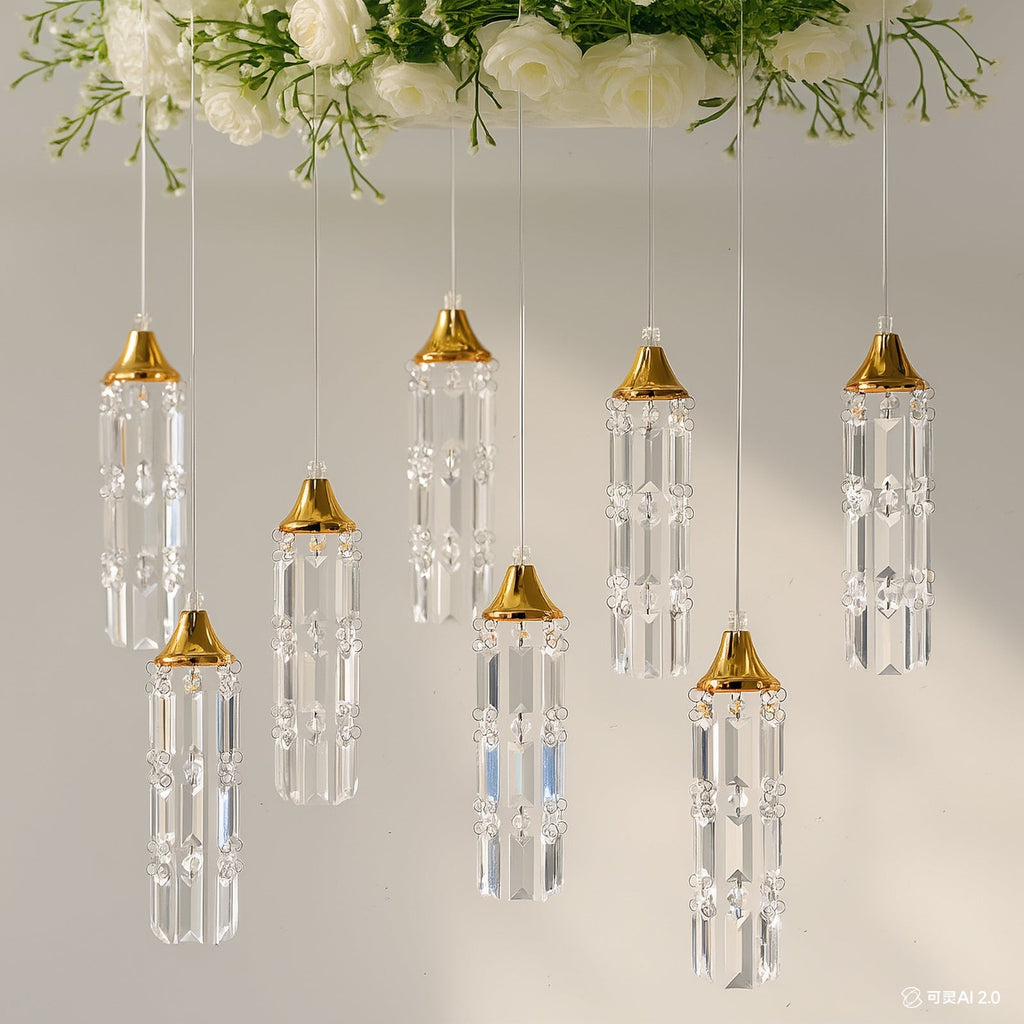 LED Hanging Crystal String Lights â€“ Gold Bell Frame with Prism Pendants, Warm White Plug - in Chandelier DÃ©cor - Bell Racket Store