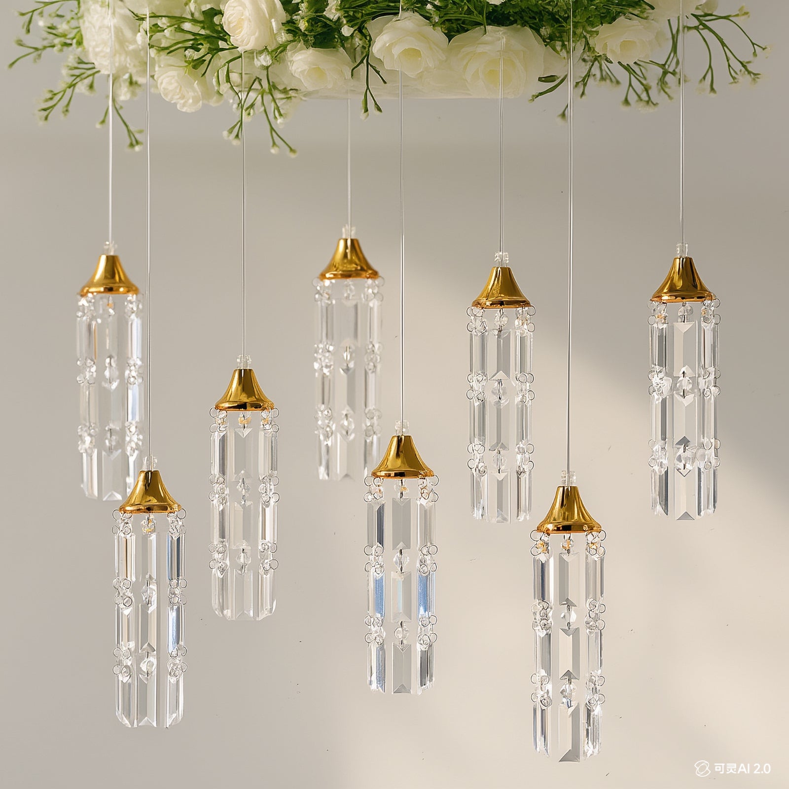 LED Hanging Crystal String Lights â€“ Gold Bell Frame with Prism Pendants, Warm White Plug - in Chandelier DÃ©cor - Bell Racket Store