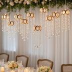 LED Hanging Crystal String Lights â€“ Gold Oval Frame with Teardrop Pendants, Warm White Plug - in Chandelier DÃ©cor - Bell Racket Store