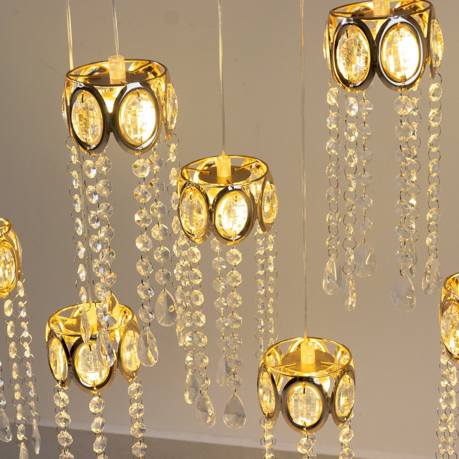 LED Hanging Crystal String Lights â€“ Gold Oval Frame with Teardrop Pendants, Warm White Plug - in Chandelier DÃ©cor - Bell Racket Store