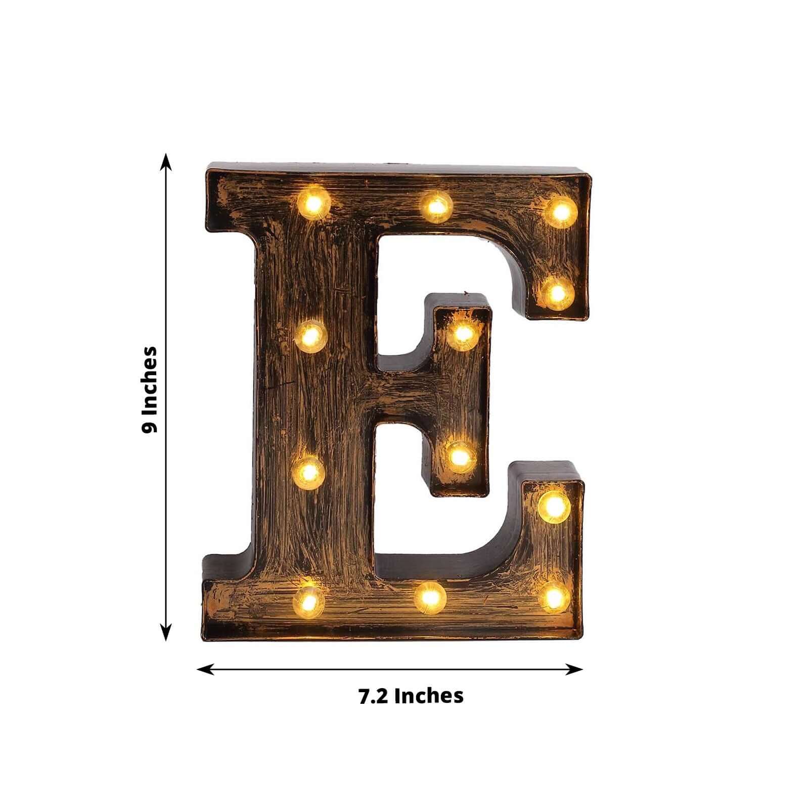 LED Marquee Letter "E" Industrial Style Antique Black - Light - Up Alphabet Sign for Weddings & Displays 9" - Bell Racket Store