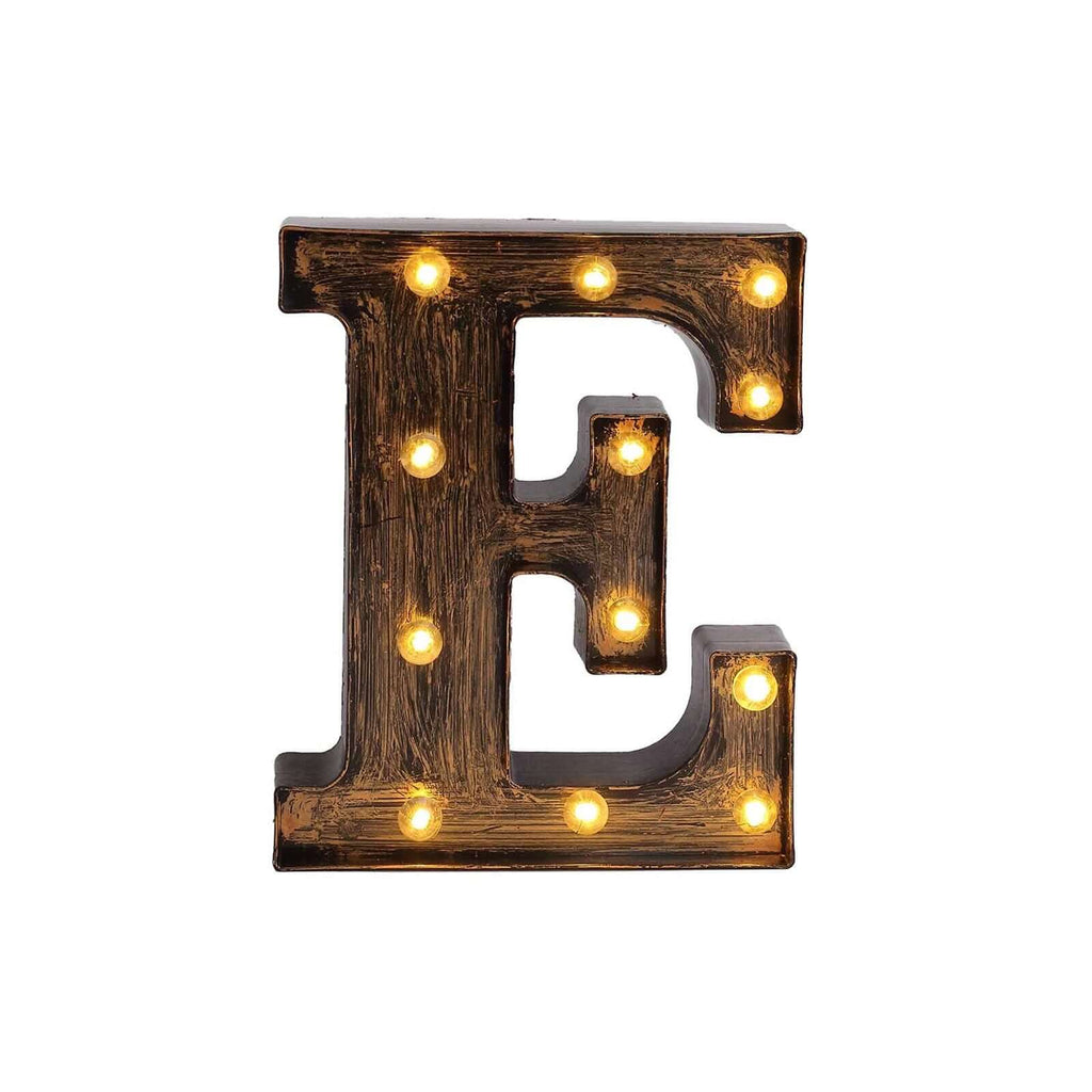 LED Marquee Letter "E" Industrial Style Antique Black - Light - Up Alphabet Sign for Weddings & Displays 9" - Bell Racket Store