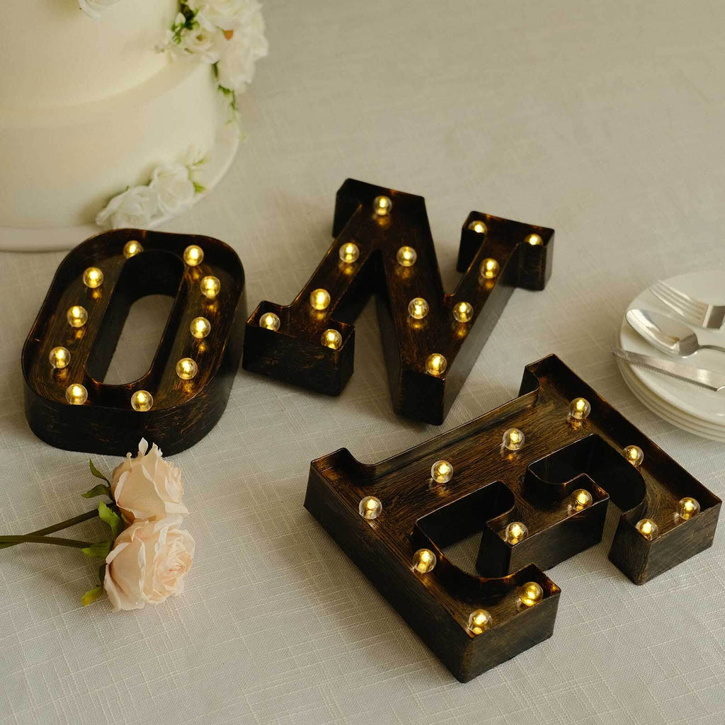 LED Marquee Letter "E" Industrial Style Antique Black - Light - Up Alphabet Sign for Weddings & Displays 9" - Bell Racket Store