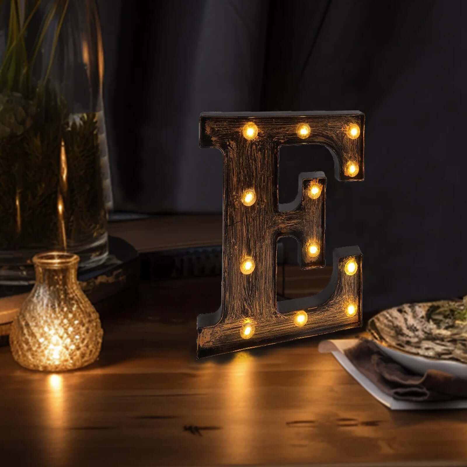 LED Marquee Letter "E" Industrial Style Antique Black - Light - Up Alphabet Sign for Weddings & Displays 9" - Bell Racket Store